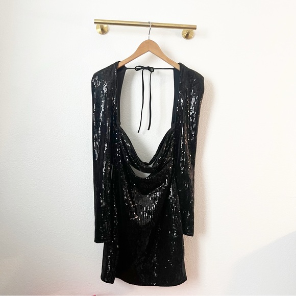 NWOT Michael Costello x Revolve Adrianna Black Sequin Mini Dress - Picture 5 of 9